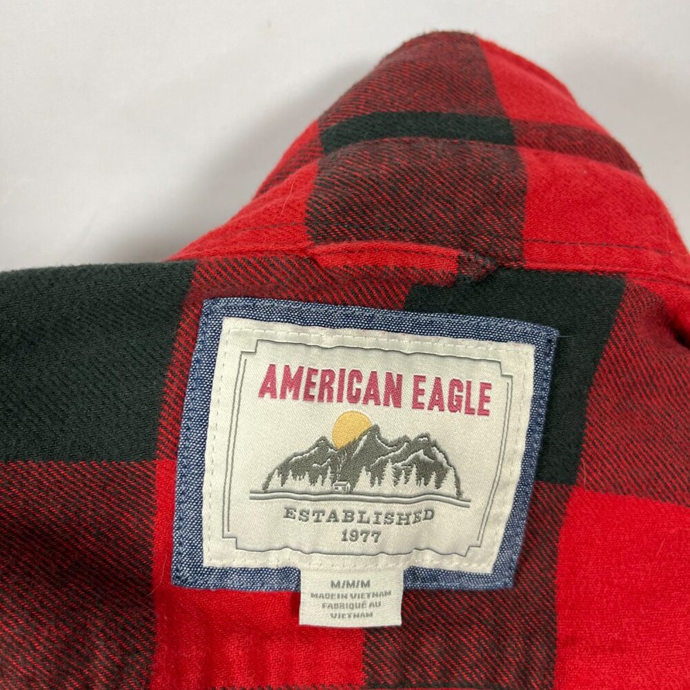 American Eagle Men's Long Sleeve Shirt Size Medium Red Striped - Picture 7 of 9